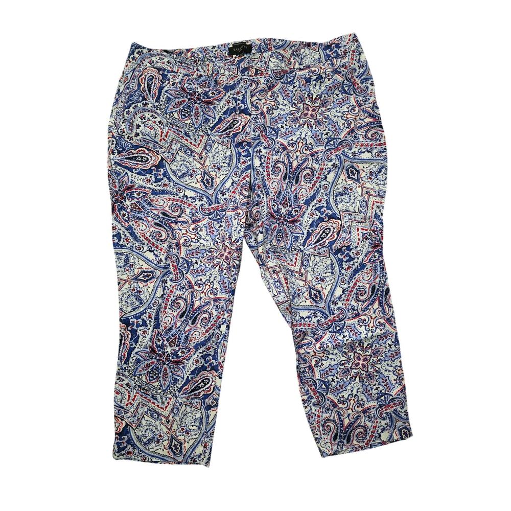 Talbots The Perfect Crop Red White Blue Paisley Pants Size 20W
